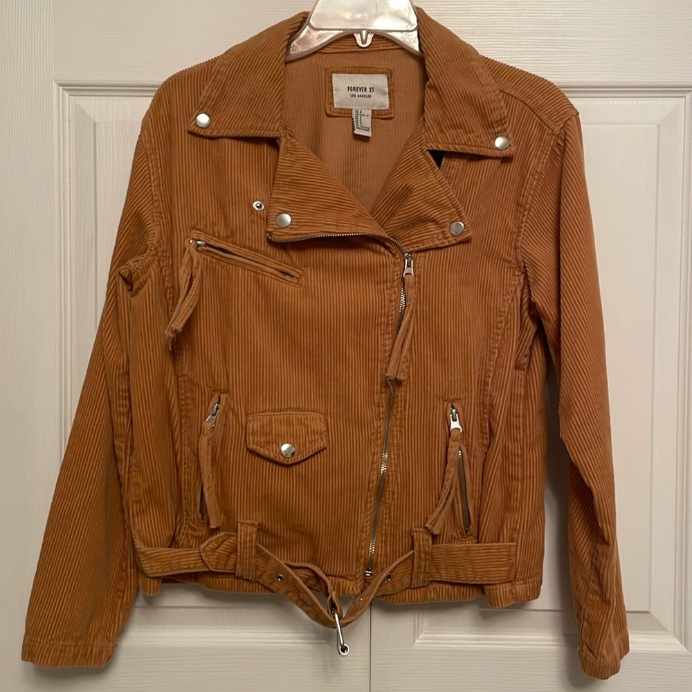 Forever 21 Los Angeles Fall Corduroy Bomber Zip Jacket Small Camel Color